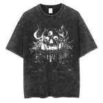 Horned Skull Vintage Washed Anime Graphic T-Shirt