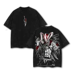 Ichigo Hollow Mask Bleach Anime Vintage Washed T-Shirt Soul Reaper Manga Graphic Tee Oversized Streetwear