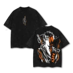 Ichigo Kurosaki Bleach Anime Vintage Washed T-Shirt Japanese Manga Graphic Tee Retro Streetwear Oversized