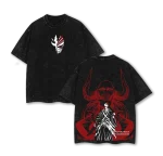 Ichigo Kurosaki Hollow Form Bleach Anime Vintage Washed T-Shirt Hollow Mask Soul Reaper Manga Graphic Tee Oversized