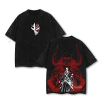 Ichigo Kurosaki Hollow Form Bleach Anime Vintage Washed T-Shirt Hollow Mask Soul Reaper Manga Graphic Tee Oversized