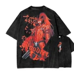 Igris The Bloodred Commander Vintage Washed Tee Solo Leveling Anime Retro Shirt Oversized Acid Wash Streetwear