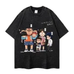 Japanese Anime Q Version Cartoon Print Vintage Washed Oversized Streetwear Graphic T-Shirt