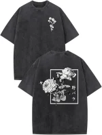 Japanese Rose Flower Vintage Washed Oversized Anime Harajuku Streetwear Graphic T-Shirt