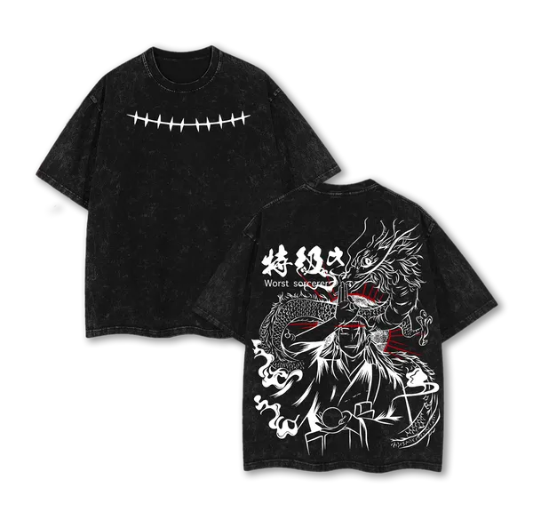 Jujutsu Kaisen Suguru Geto Dragon Curse Worst Sorcerer Vintage Washed Oversized Anime Manga Graphic T-Shirt - Image 1