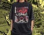 Junji Ito Uzumaki Japanese Horror Manga Spiral Curse Vintage Washed T-Shirt Anime Horror Graphic Tee