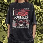 Junji Ito Uzumaki Japanese Horror Manga Spiral Curse Vintage Washed T-Shirt Anime Horror Graphic Tee