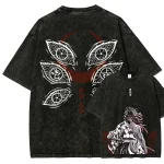 Kokushibo Demon Slayer Vintage Washed T-Shirt – Retro Anime Manga Graphic Tee, Japanese Streetwear Oversized Shirt for Anime Fans