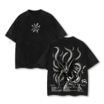 Kurama Nine Tails Naruto Anime Vintage Washed Oversized T-Shirt Nine Tailed Fox Graphic Tee