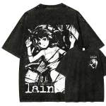 Lain Iwakura Cyberpunk Aesthetic Vintage Washed Shirt Premium Heavyweight Anime Tee