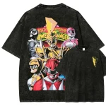 Mighty Morphin Power Rangers Retro Squad Tee Vintage Washed Oversized Anime Graphic Shirt