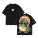 Naruto Anime Jiraiya Rasengan Master Double Printed Vintage Washed Oversized Manga Graphic T-Shirt