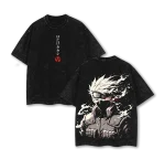Naruto Anime Kakashi Hatake Lightning Blade Sharingan Vintage Washed Oversized Manga Graphic T-Shirt