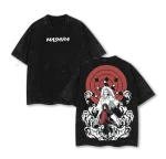 Naruto Madara Uchiha Rinnegan Sharingan Double Printed Vintage Washed Oversized Anime Manga Graphic T-Shirt