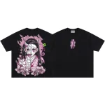 Nezuko Kamado The Chosen Demon Vintage Washed Oversized T-Shirt – Retro Anime Manga Tee, Japanese Streetwear Shirt