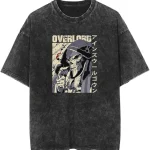 Overlord Anime Ainz Ooal Gown Skeleton King Vintage Washed Oversized Graphic T-Shirt