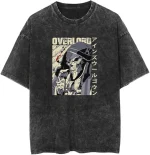 Overlord Anime Ainz Ooal Gown Skeleton King Vintage Washed Oversized Graphic T-Shirt