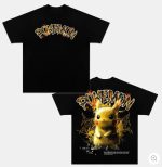 Pikachu Pokemon Anime Character Vintage Washed T-Shirt Kids Oversized Tee