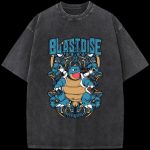 Pokemon Blastoise Water Blast Anime Vintage Washed T-Shirt Japanese Anime Manga Graphic Tee Oversized