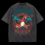 Pokemon Charizard Fire Dragon Anime Vintage Washed T-Shirt Japanese Anime Manga Graphic Tee Oversized