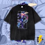 Pokemon Greninja Anime Vintage Washed T-Shirt Japanese Anime Manga Graphic Tee Oversized Streetwear