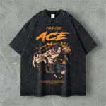 Portgas D. Ace Fire Fist One Piece Oversized Washed Tee – Retro Manga Streetwear Vintage Shirt for Anime Fans