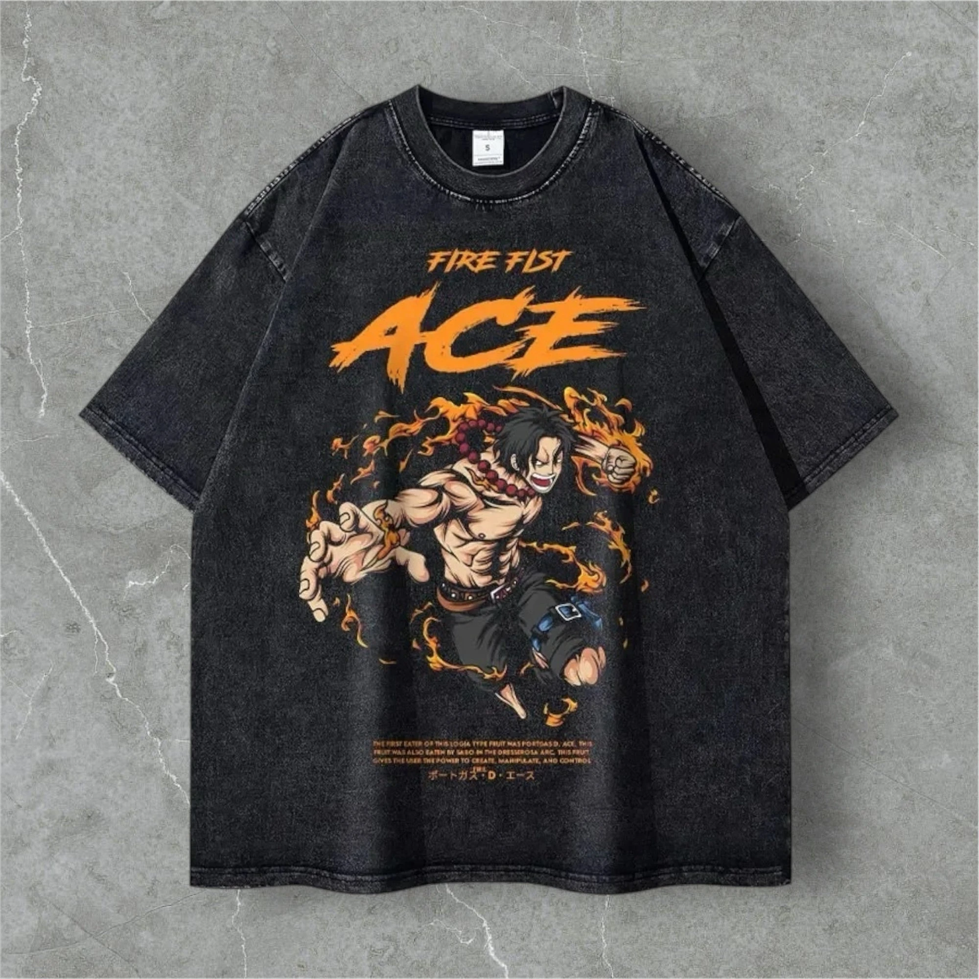 Portgas D. Ace Fire Fist One Piece Oversized Washed Tee – Retro Manga Streetwear Vintage Shirt for Anime Fans - Image 1