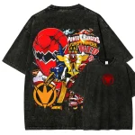 Power Rangers Dino Thunder Red Ranger Washed T-Shirt Oversized Graphic Tee
