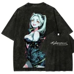 Rebecca Cyberpunk Edgerunners Graphic Tee Oversized Vintage Washed Anime Shirt