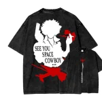 Retro Cowboy Bebop Anime Graphic Tee Wash Oversize Vintage Washed Streetwear T-Shirt