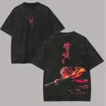 Kyojuro Rengoku Demon Slayer Vintage Washed T-Shirt – Anime Graphic Streetwear Tee