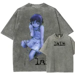 Serial Experiments Lain Cyber-Grunge Vintage Washed Tee Retro Aesthetic Anime Streetwear