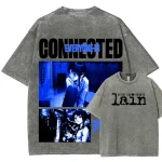 Serial Experiments Lain Everyone Is Connected Vintage Washed Tee Grunge Cyberpunk Anime T-Shirt