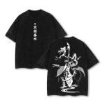 Shunsui Kyoraku Bleach Shinigami Captain Anime Vintage Washed T-Shirt Soul Reaper Manga Graphic Tee Oversized