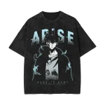 Solo Leveling Jin-Woo Graphic T-Shirt Vintage Washed Anime Tee Shadow Monarch Arise Aesthetic Shirt