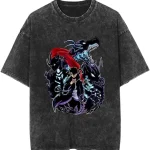 Solo Leveling Sung Jin Woo Shadow Monarch Vintage Washed Oversized Anime Cotton Graphic T-Shirt