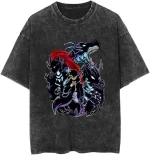 Solo Leveling Sung Jin Woo Shadow Monarch Vintage Washed Oversized Anime Cotton Graphic T-Shirt