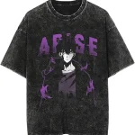 Solo Leveling Sung Jin Woo Shadow Monarch Vintage Washed Oversized Anime Graphic Cotton T-Shirt