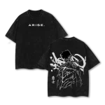 Sung Jin-Woo Solo Leveling Shadow Monarch Vintage Washed Oversized Anime T-Shirt Graphic Tee