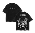 The Big 3 Anime Naruto Luffy Ichigo Vintage Washed T-Shirt Japanese Manga Graphic Tee Oversized Streetwear