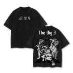 The Big 3 Anime Naruto Luffy Ichigo Vintage Washed T-Shirt Japanese Manga Graphic Tee Oversized Streetwear