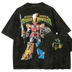 Vintage Washed Mighty Morphin Power Rangers T-Shirt Retro Megazord And Dragonzord Graphic Tee