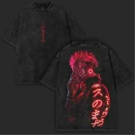 Jujutsu Kaisen Ryomen Sukuna Washed Anime T-Shirt – Distressed Manga Shirt, Oversized Anime T-Shirt
