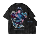 Giyu Tomioka Demon Slayer Anime Washed T-Shirt Water Hashira Vintage Graphic Tee