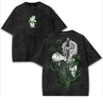 Demon Slayer. Anime Vintage Washed Tee, Green Aura Samurai Graphic Shirt, Gift For Anime Fan