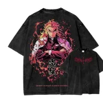 Rengoku Demon Slayer Anime Washed T-Shirt – Kyojuro Rengoku Flame Hashira Graphic Tee
